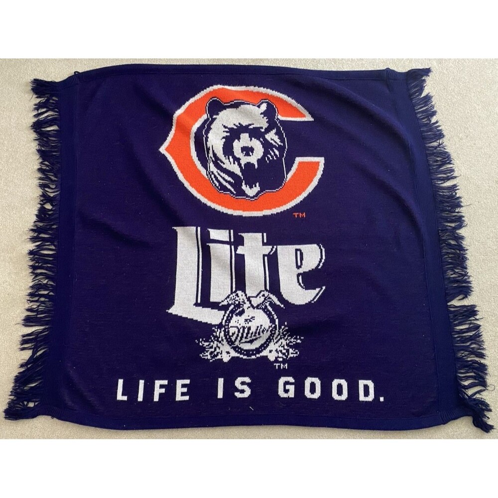Chicago Bears Miller Lite Beer Life Is Good Acrylic Throw Blanket 61x50 Man Cave